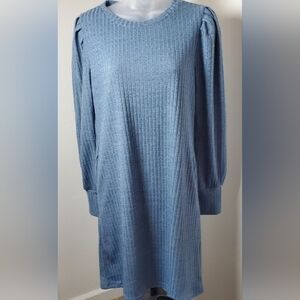 Zeagoo Elegant Long Sleeve Ribbed Dress in Blue